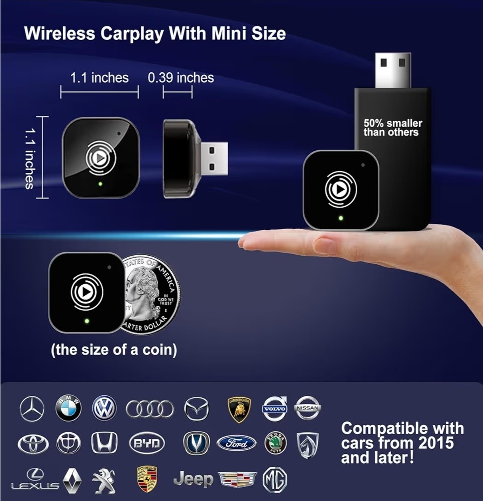 Wireless Adapter Convert Wired to Wireless for CarPlay＆Android Small Size