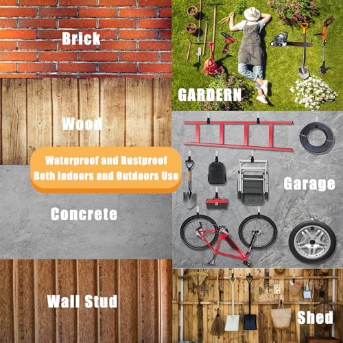 Heavy Duty Utility Hooks - Wall Mount, Hooks for Garage, Hose, Bike, 6 Medium