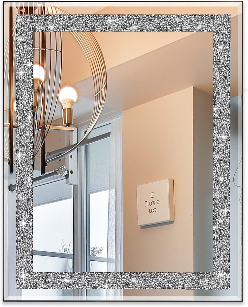 Rectangular Wall Mirror 16" x 20" Crystal Crush Diamond Bathroom Entryway Mirror