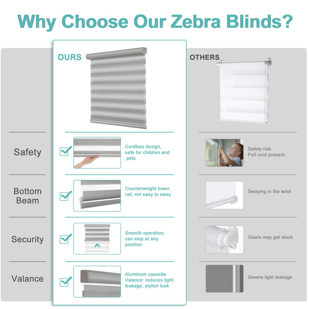 Horizontal Window Shade Blind Zebra Dual Roller Blinds Curtains,Easy to Install