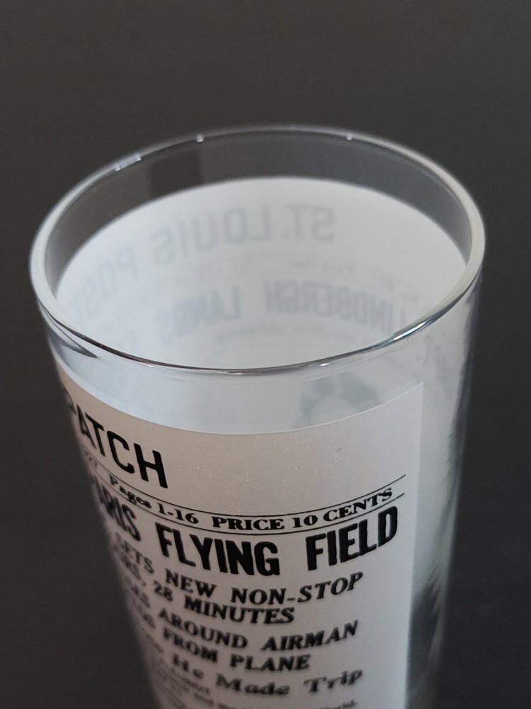 Charles Lindbergh Flight ACL DRINKING GLASS Newspaper Headline POST DISPATCH