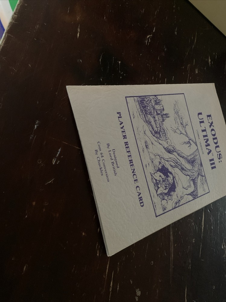 Ultima III Exodus Player Reference Card Only For Commodore 64