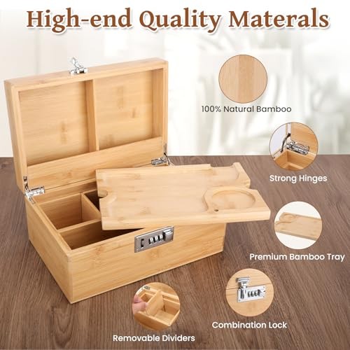 Large Bamboo Storage Box with Removable Tray Kit - Bamboo Color SecureLock