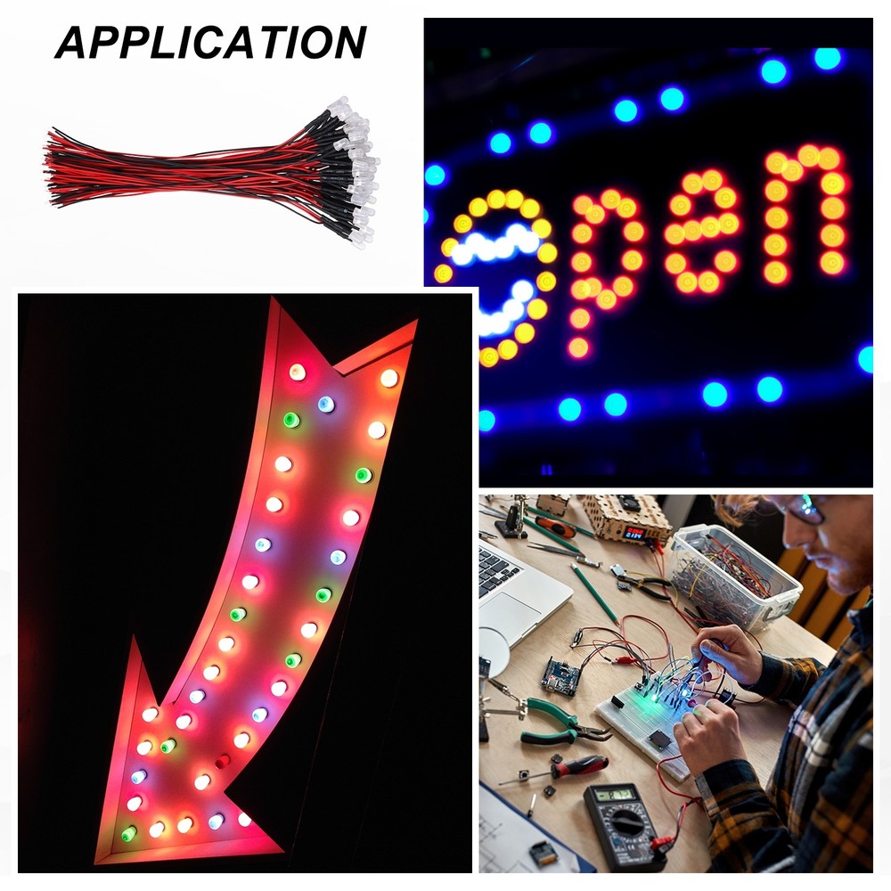 50pcs 5mm LED Diode Lights, RGB Fast Blinking Light DC 12V for Electronics