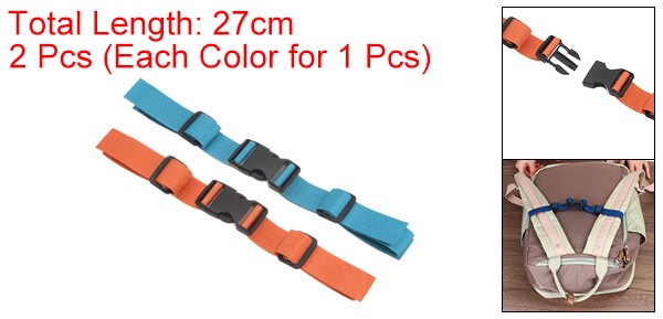 2Pcs Backpack Chest Strap Set Strap with Quick-Release Buckle, Sky Blue,Orange