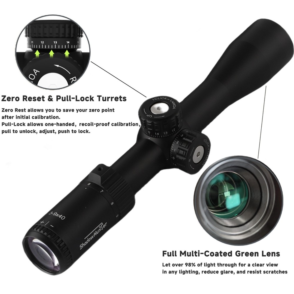 3-9x40 Rifle Scope with Mil-Dot Reticle, Zero Reset and Pull-Lock Turrets