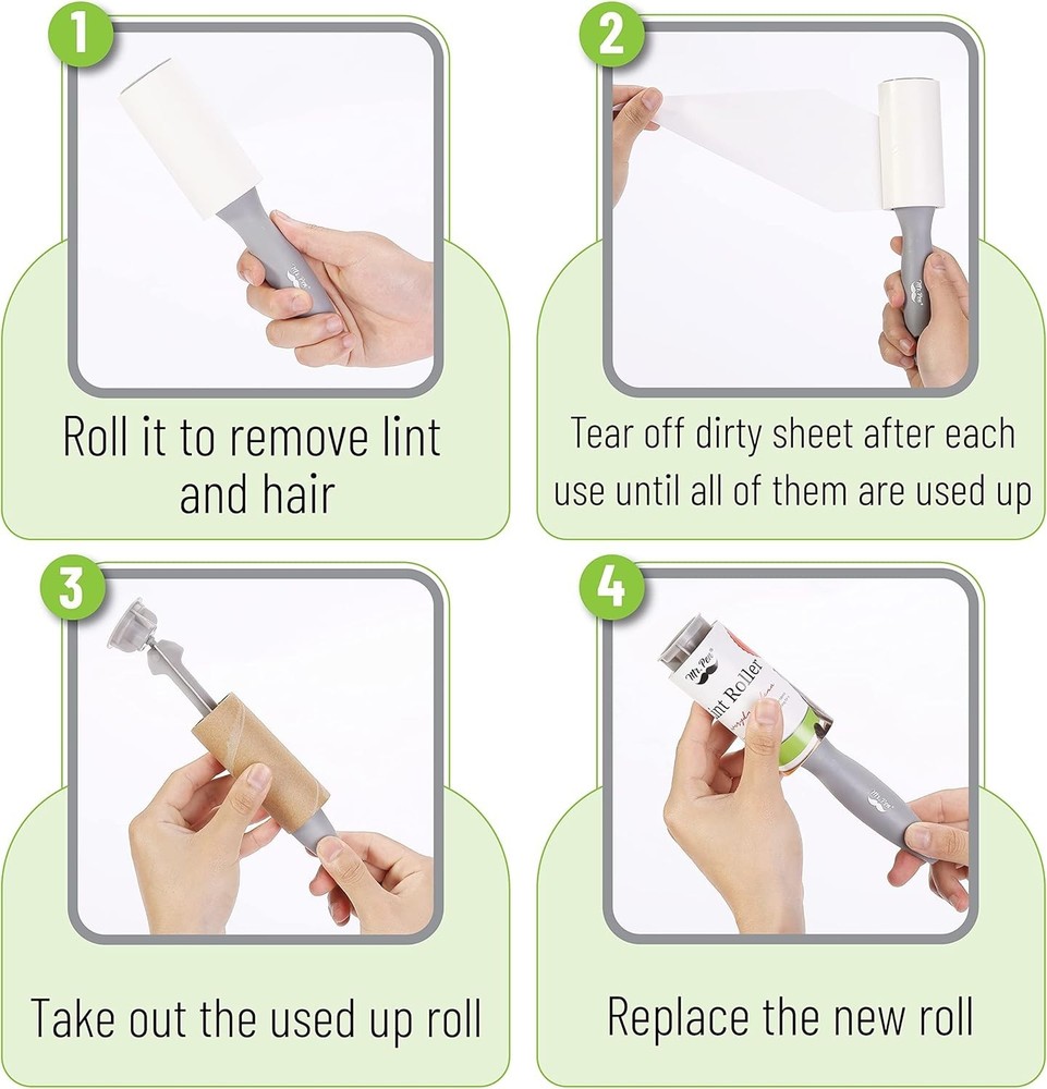 Travel-Friendly Lint Roller with Extra Sticky Sheets – 1 Handle & 3 Refills
