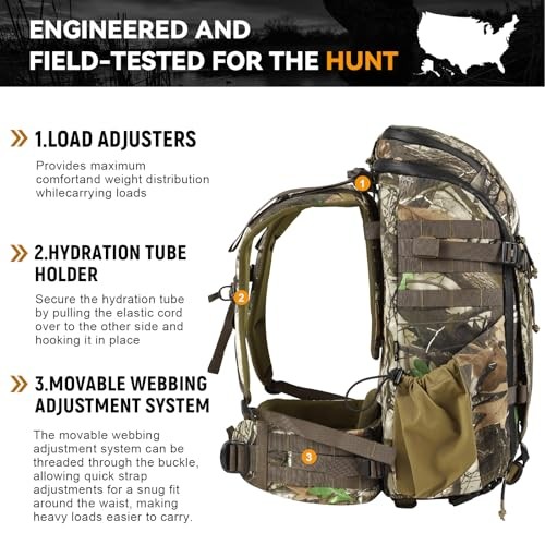 Hunting Backpack with Rifle/Bow Carry System, Customizable Next Camo G2
