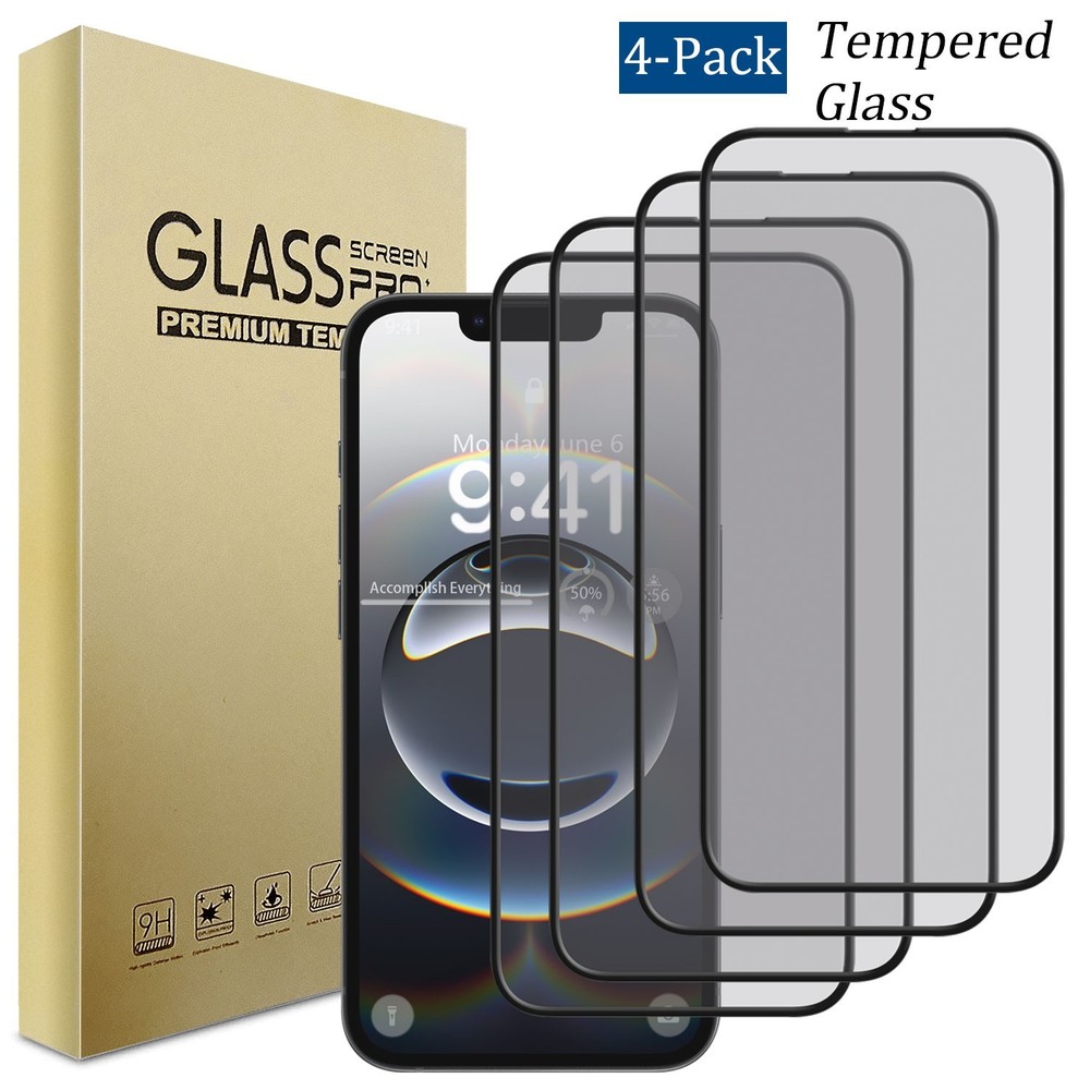 4-Pack For Apple iPhone Full Coverage Tempered Glass Screen Protector Saver Film