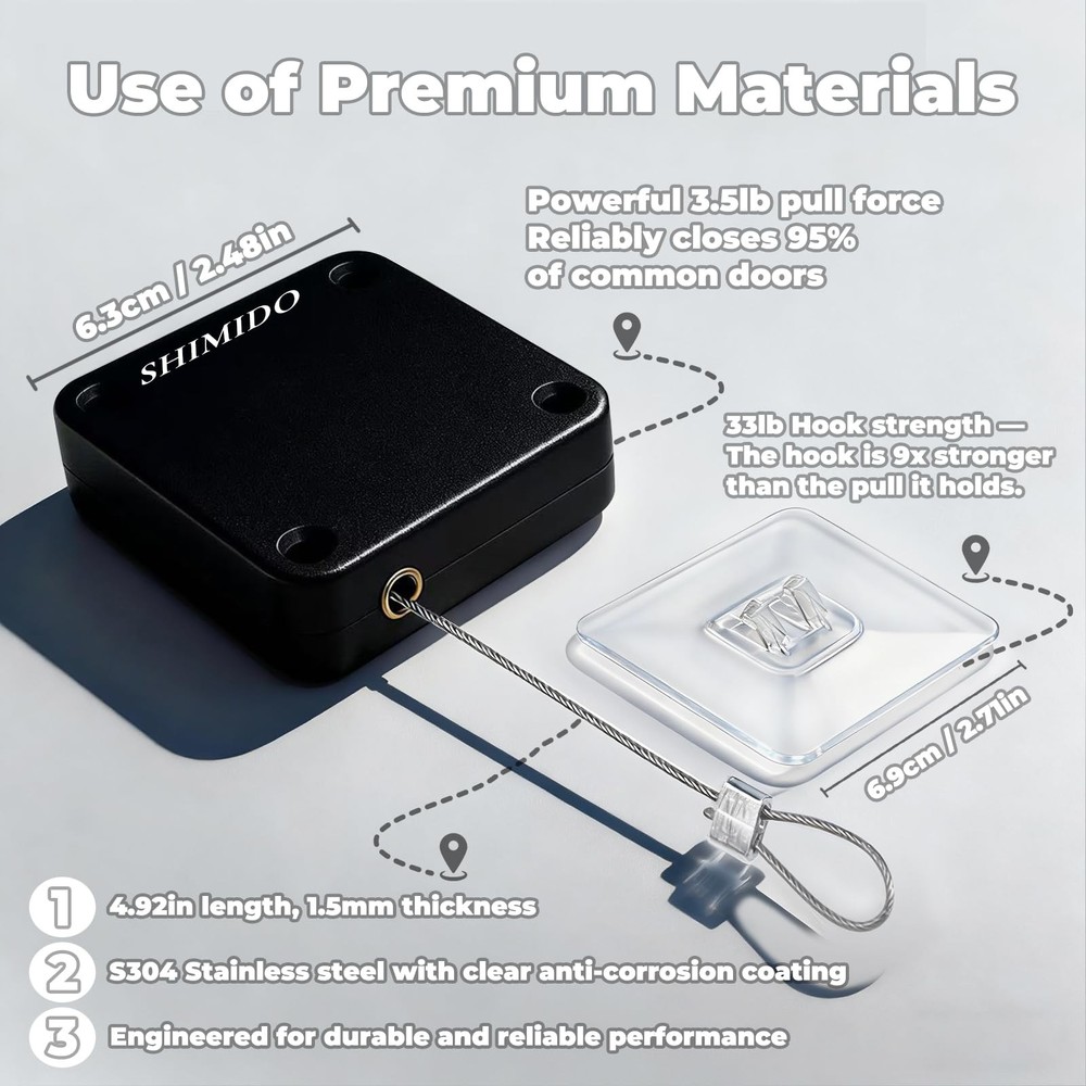 Upgraded Retractable Automatic Door Closer - Tool-Free Installation, Powerful...