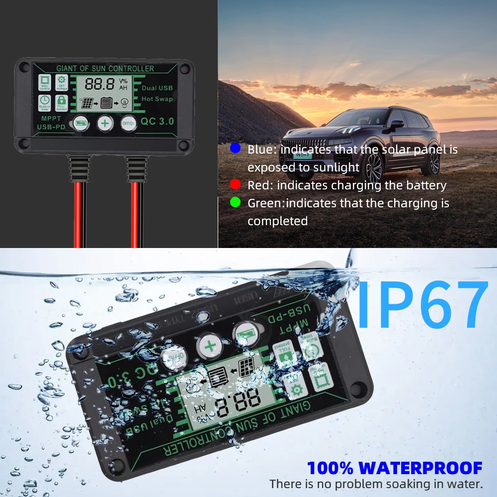 12V 30W Watt Solar Panel Battery Trickle Charger Maintainer w/Controller&Bracket