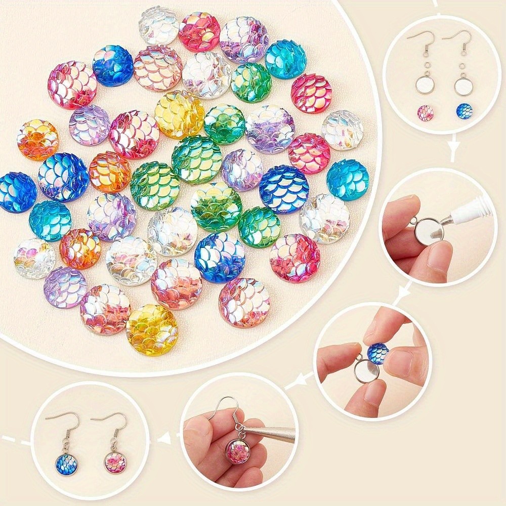 1box Flat Round with Fish Scale Dangle Earring Making Kits Including Resin