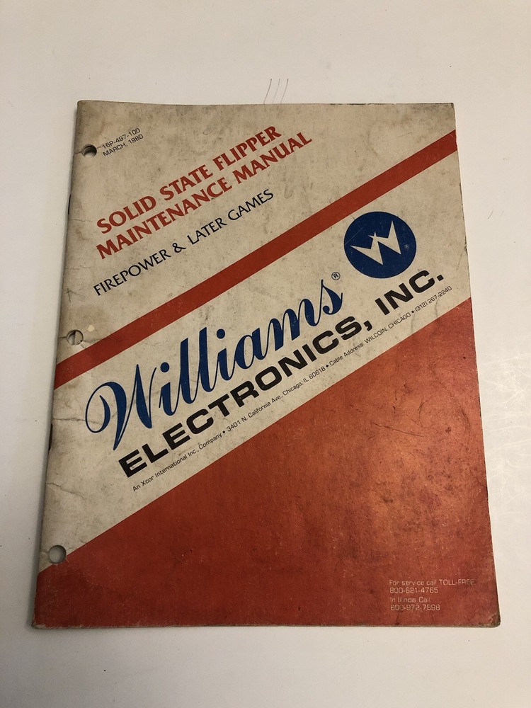 WILLIAMS PINBALL  solid state flipper maintenance manual Firepower & Later