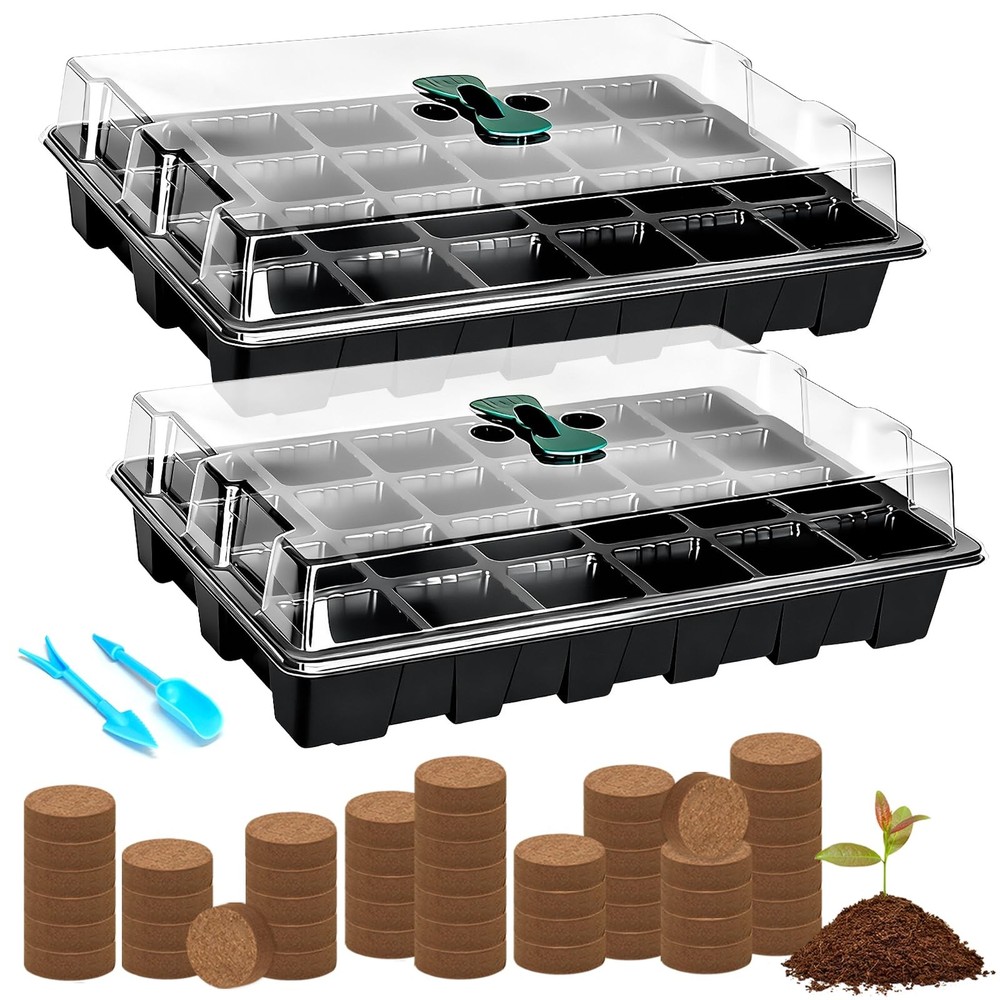 2 Set Seed Starter Tray Kits, 2 Pack Germination Tray with 50 Pcs Coco Pellet...