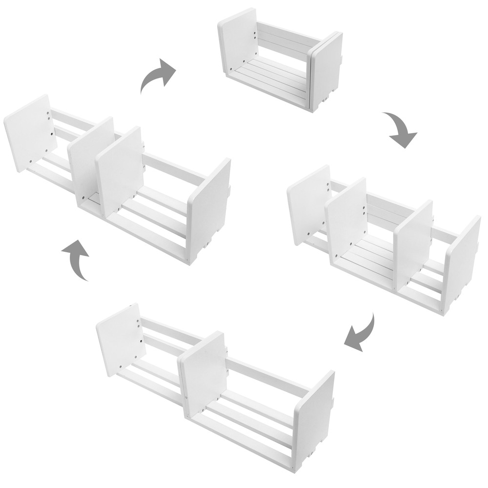Expandable Wood Desktop Bookshelf / Adjustable Storage Organizer Rack, White