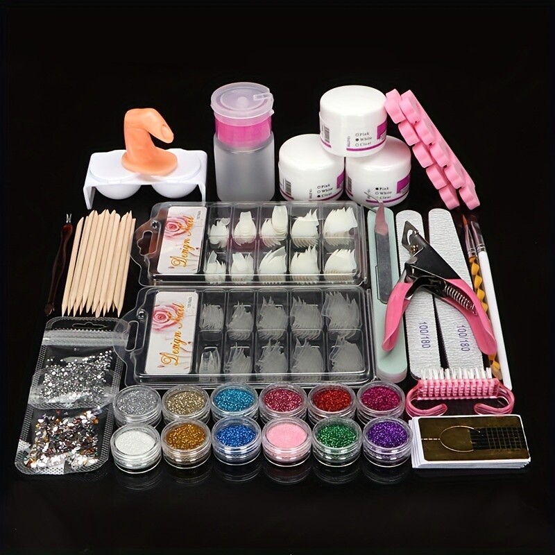 Beginner Nail Art Kit - Complete DIY Acrylic Nail Set with Decoration Tools
