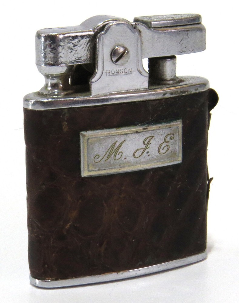Ronson Princess Leather Wrapped Engraved Push-Button Vintage Cigarette Lighter