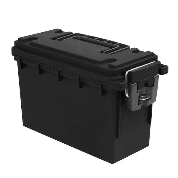 Black Plastic 30 Cal Ammo Can Lockable Stackable Storage Box with Handle