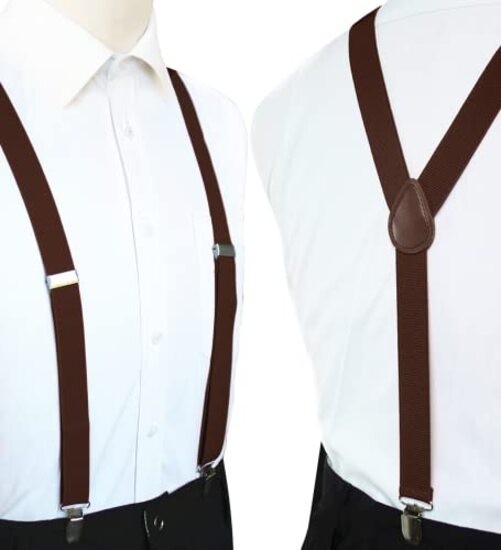 Solid Color Mens Suspender with 3 Strong Clips Adjustable Braces Brown
