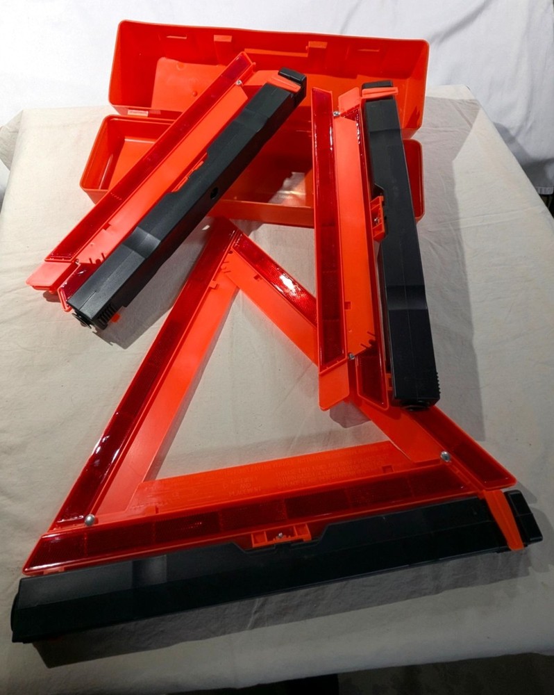 3-Piece Workkool Safety Roadside Emergency Warning Triangles w/Case NWOB