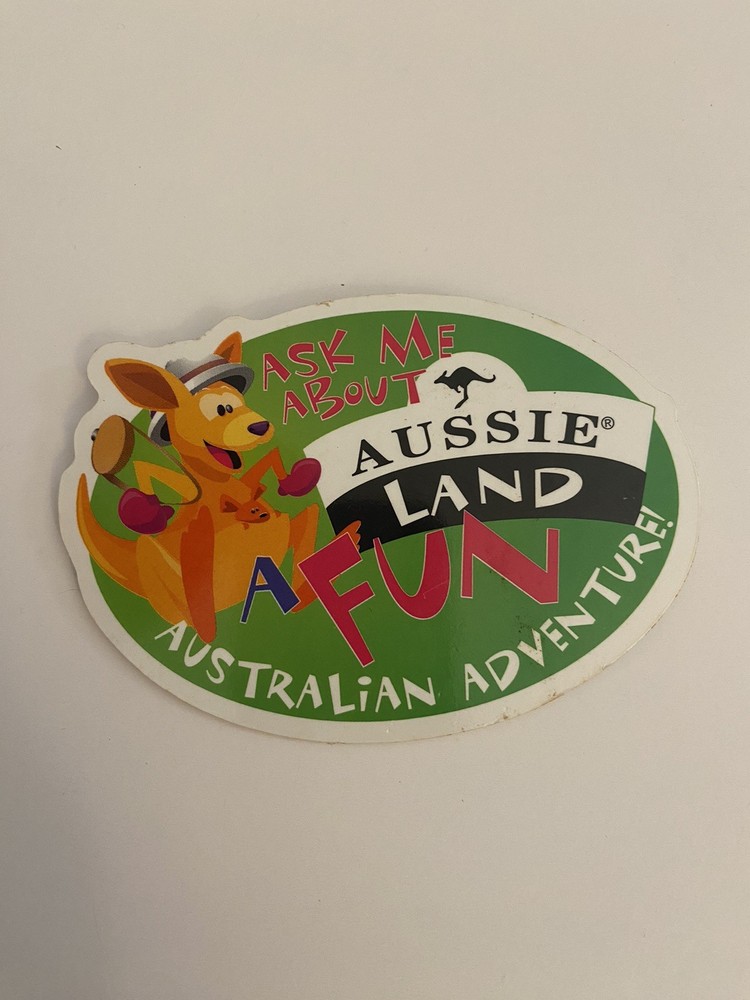 Ask Me About Aussie Land Pin Back Button Cardboard P107
