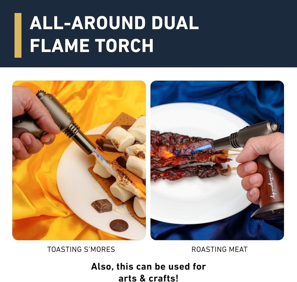 Dual Flame Butane Torch - Refillable Handheld