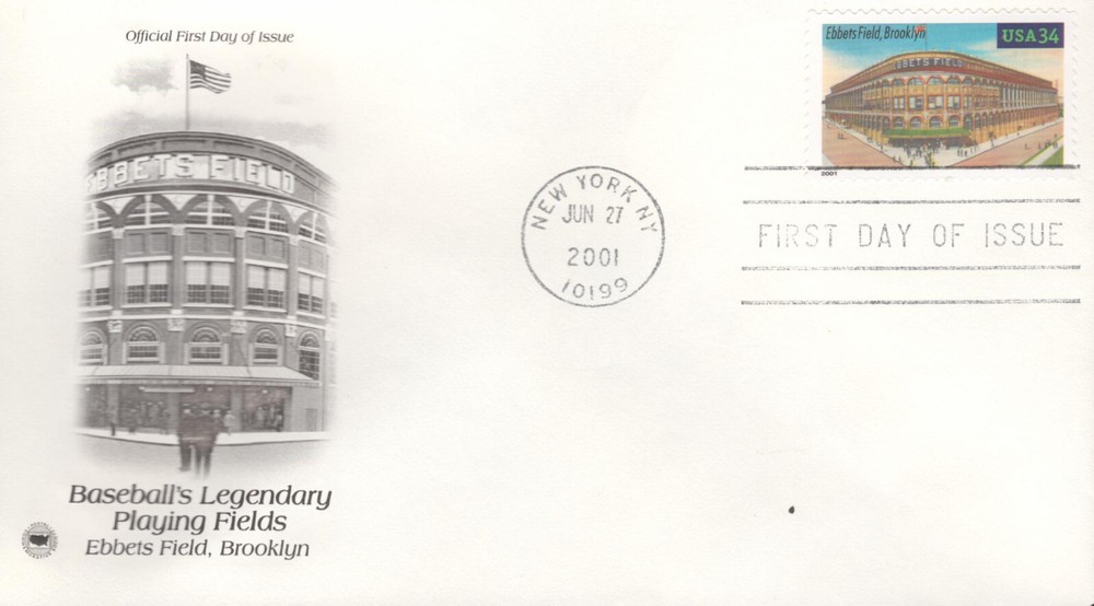 2001 First Day of Issue - honoring Baseball Fields - Ebbets Field - PCS