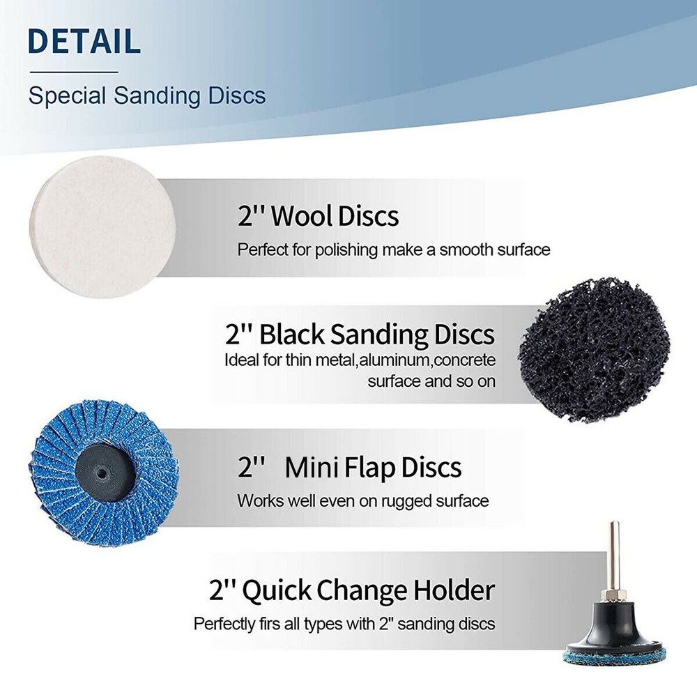 71PCS 2" Quick Change Roll Lock Sanding Discs Set Die Grinder Disc W/ 1/4 Holder