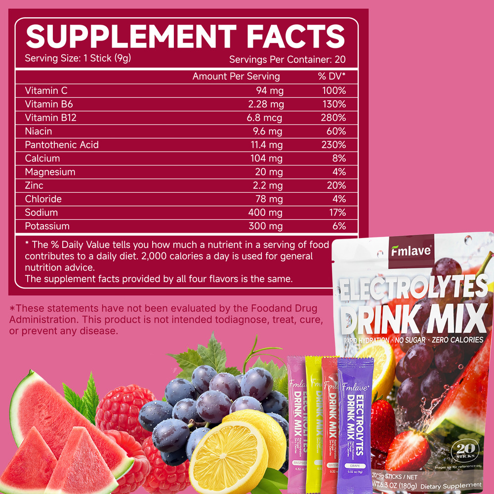 Electrolyte Hydration Packets - Best Electrolytes Drink Mix - Sugar Free Formula