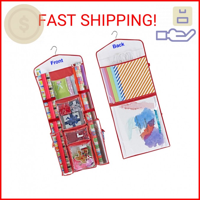 Primode Wrapping Paper Storage Hanging | Gift Wrap Organizer Double Sided | Pock