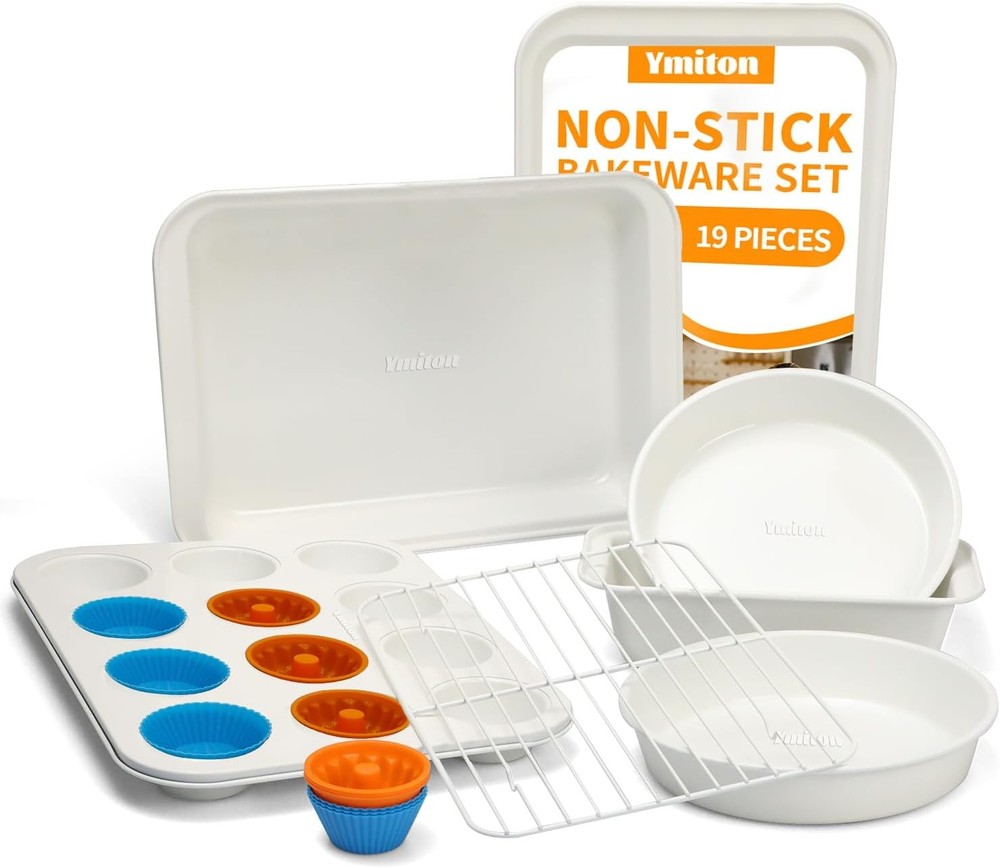 Nonstick Baking Pans Set 19 PCS Stackable Bakeware Sets Oven Pan Set Includes