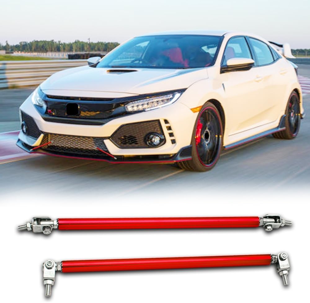 2PCS Front Bumper Lip Splitter Strut Rod 8''-11'' Adjustable Splitter Red
