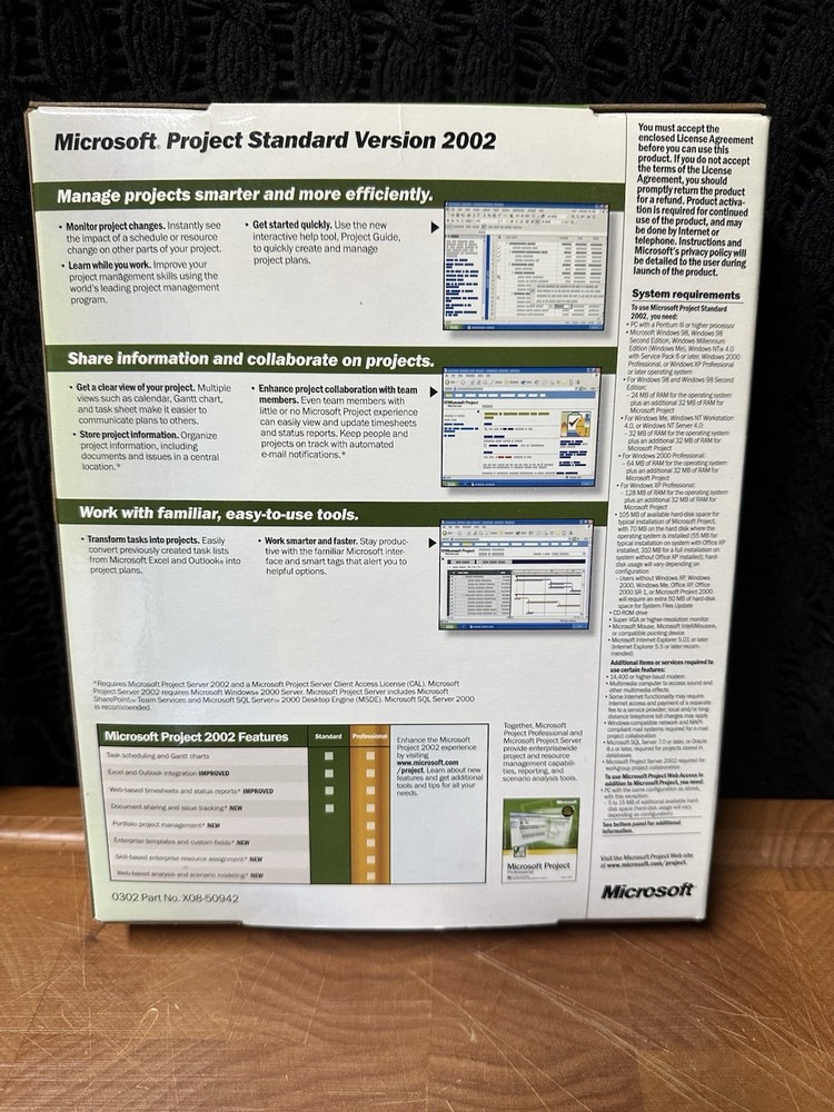 VINTAGE: Microsoft Project Standard 2002 - Complete Package - Big Box - CD
