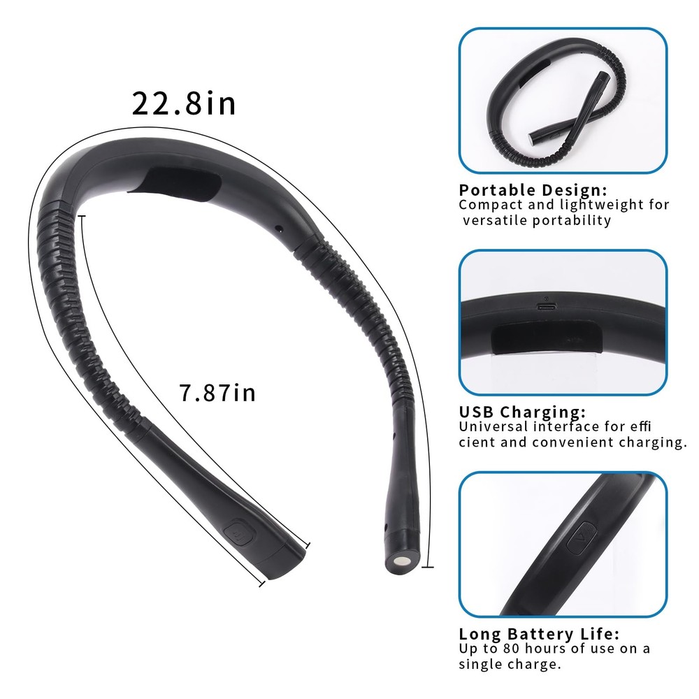 Book Light, 3-Color 9-Brightness Reading Light, Bendable Neck Light, 60-hr L...