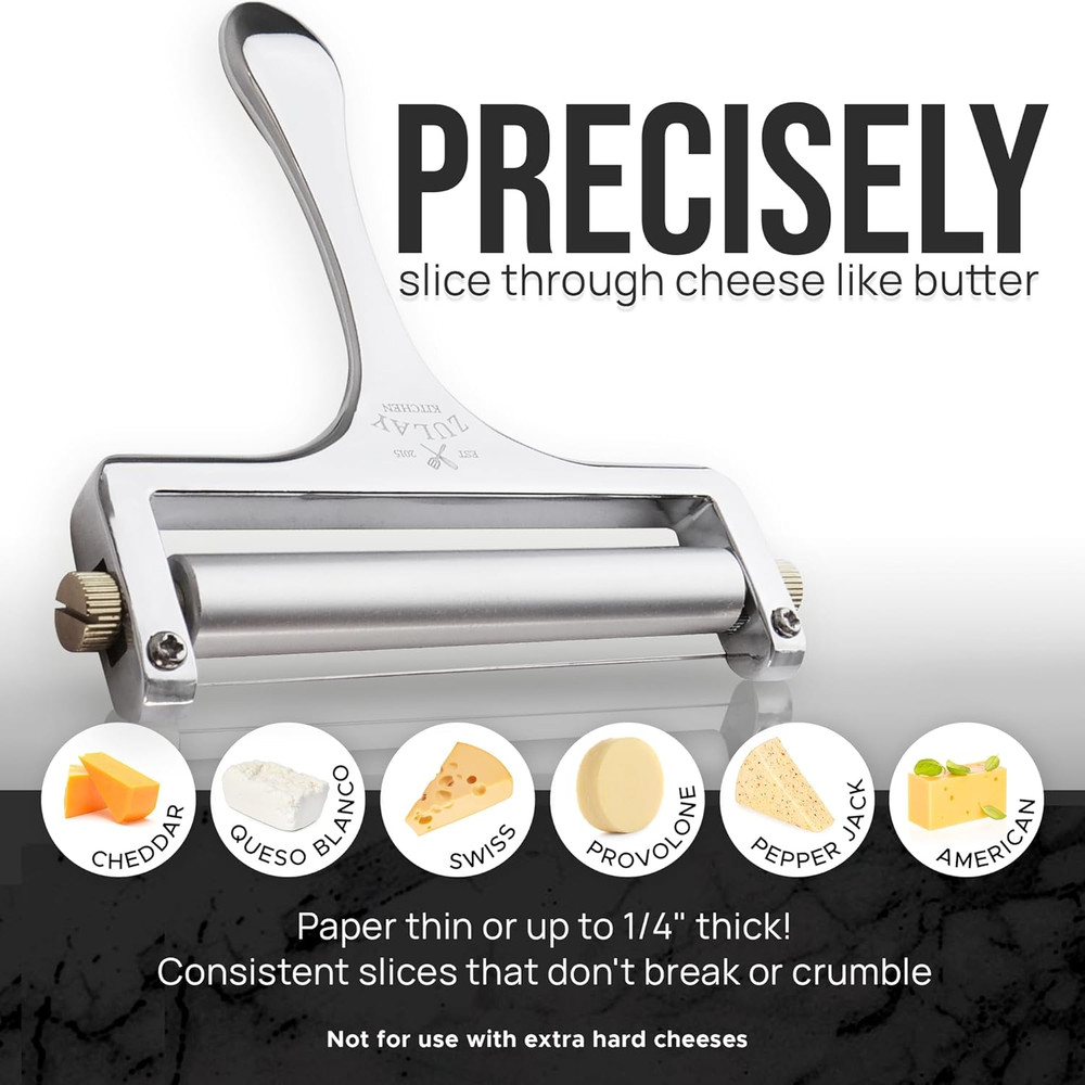 Stainless Steel Wire Cheese Slicer - Adjustable Hand Held Cheese Cutter with 2 E