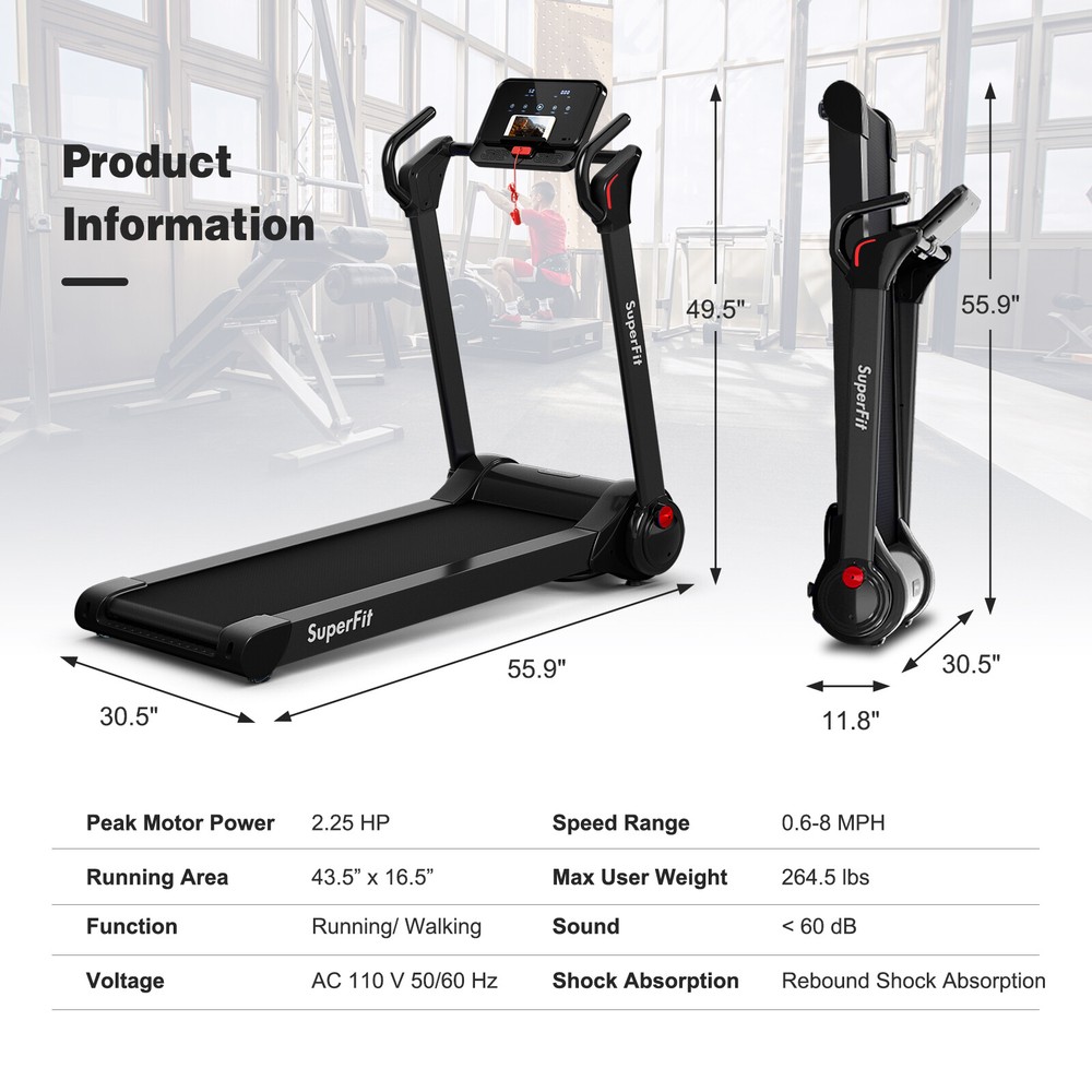 Superfit Folding 2.25HP Electric Treadmill Running Machine APP Control Bluetooth
