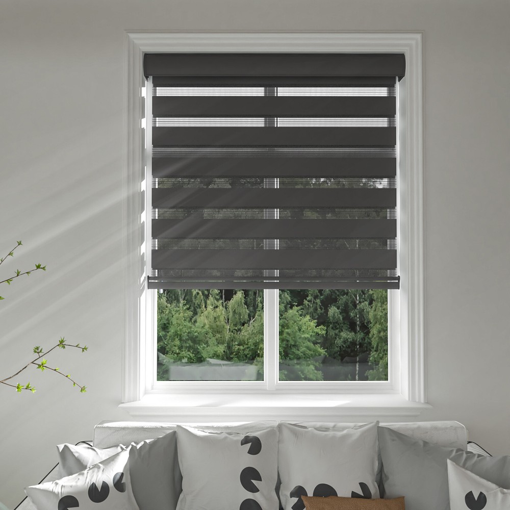 Horizontal Window Shade Blind Zebra Dual Roller Blinds Curtains,Easy to Install