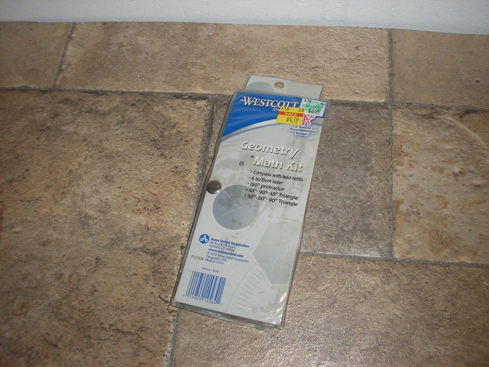 NEW Geometry Math Kit Compass w/ refills 6" Ruler Protractor Triangles Free SHIP