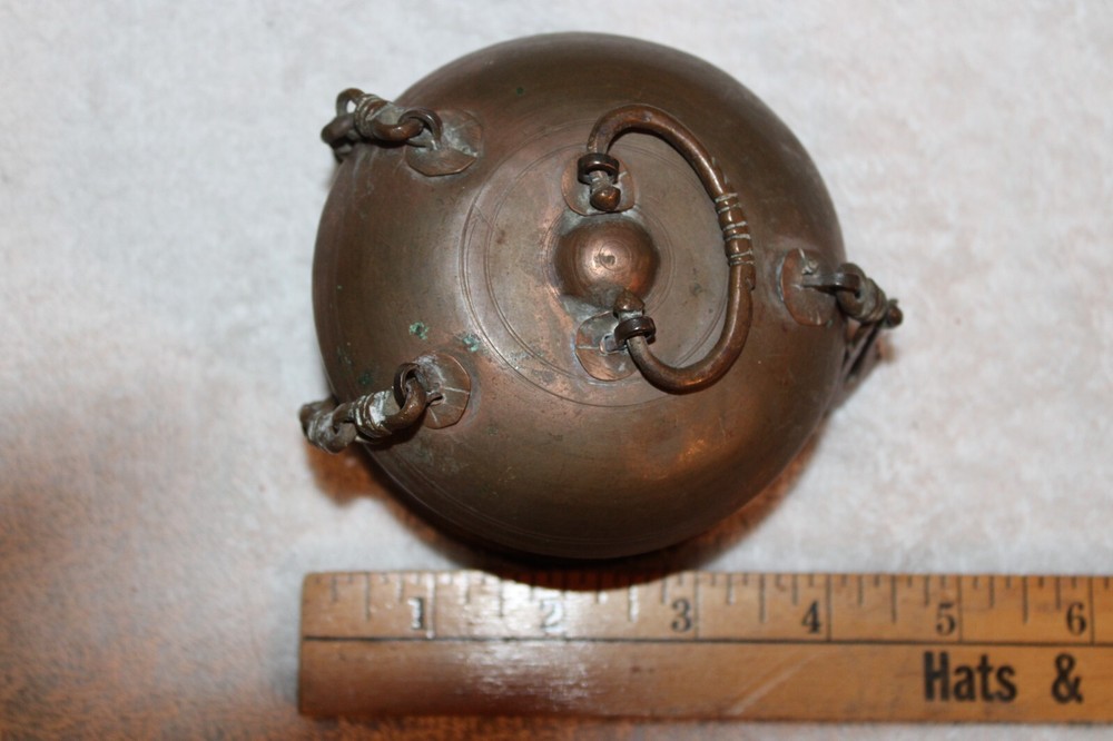 Antique Islamic Valuables Copper Chained Lidded Box