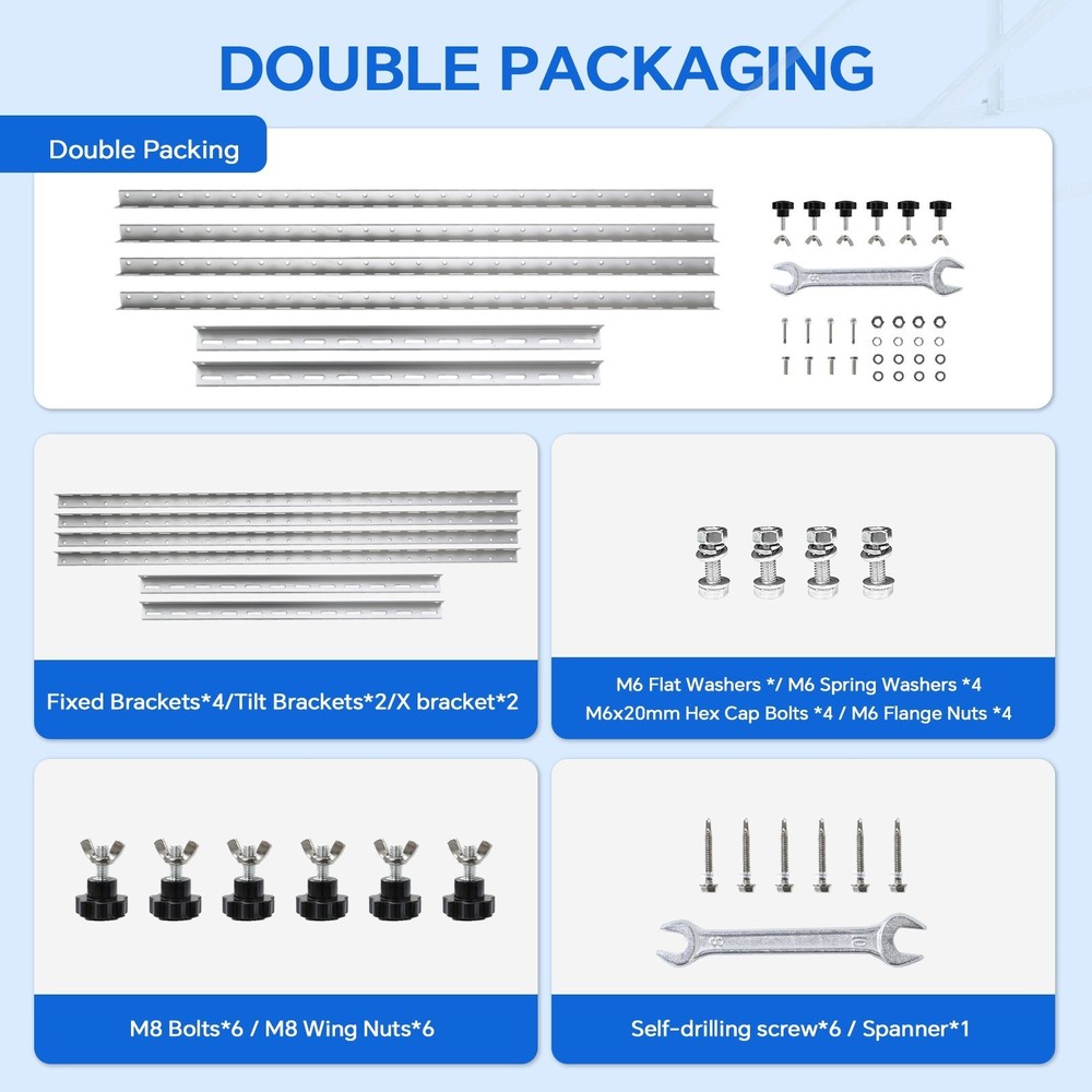 4 Sets 45in Solar Panel RV Tilt Mount Brackets kit Roof Surface Adjustable Frame