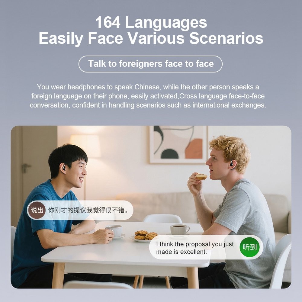 Wireless AI Language Translator Earbuds Bluetooth Real Time Open-Ear Translation
