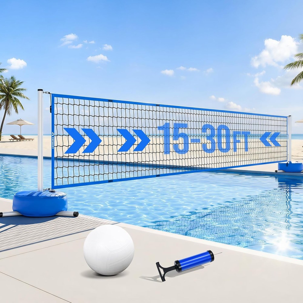 Pool Volleyball Net Set with Weighted Base Adjustable 15ft-32ft Length for Pools
