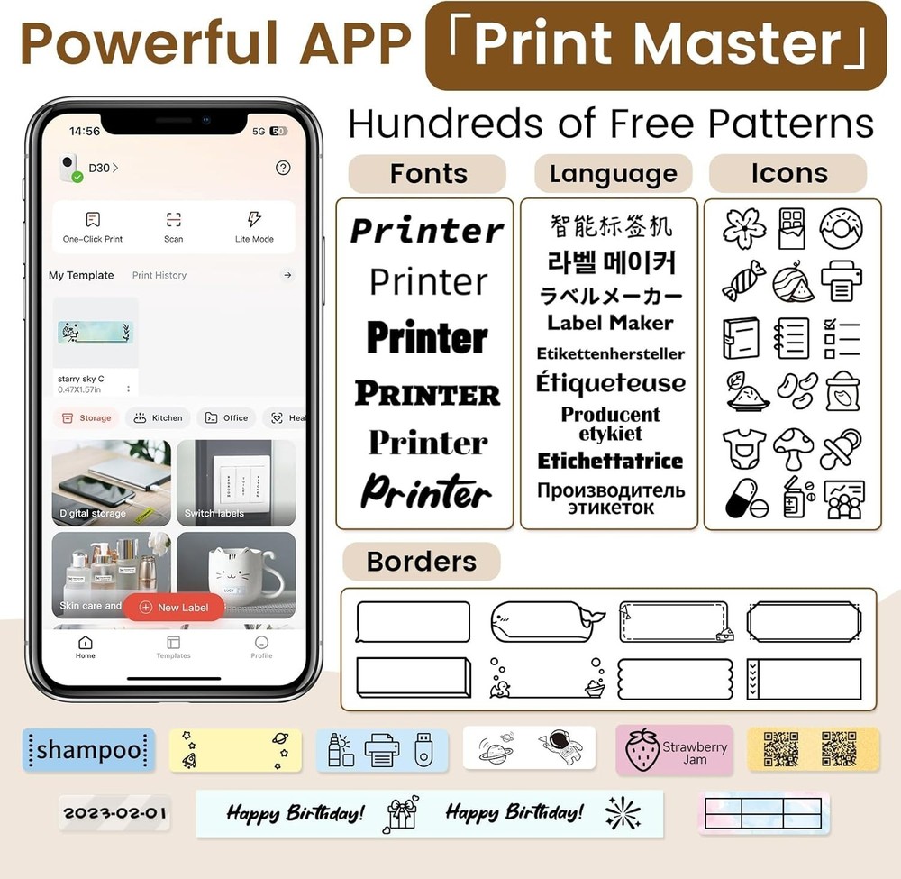 Compact D30 Bluetooth Label Maker: Ideal Thermal Printer for Kids & Teachers
