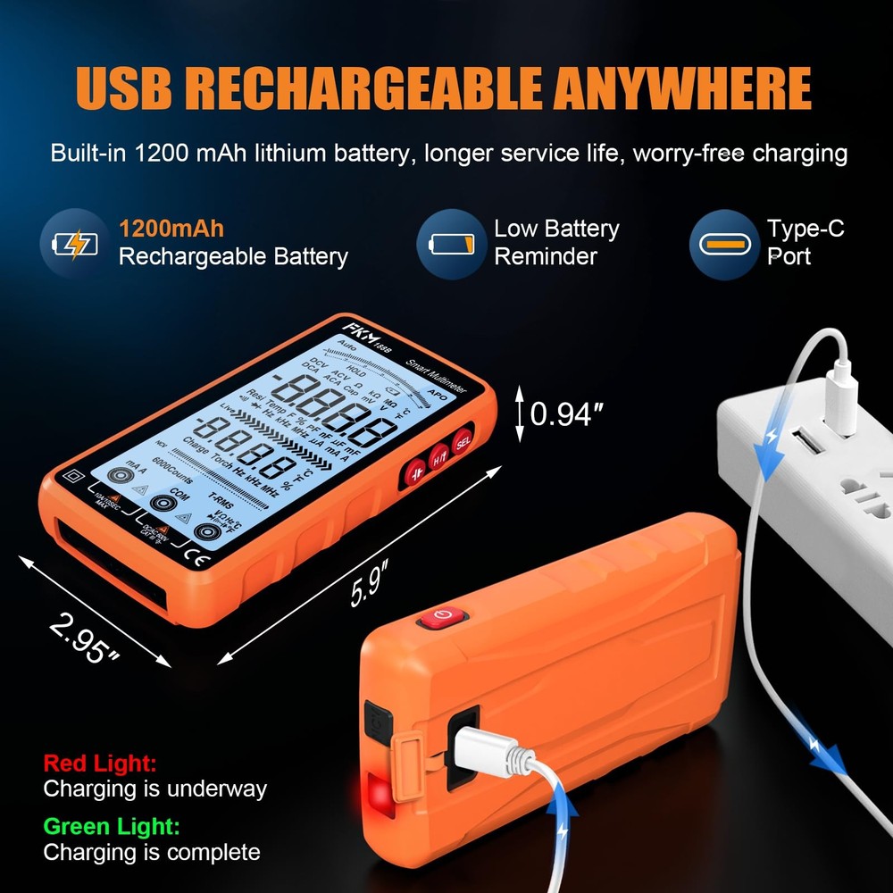Digital Multimeter TRMS 6000 Counts Auto-Ranging AC/DC Voltage Current Tester