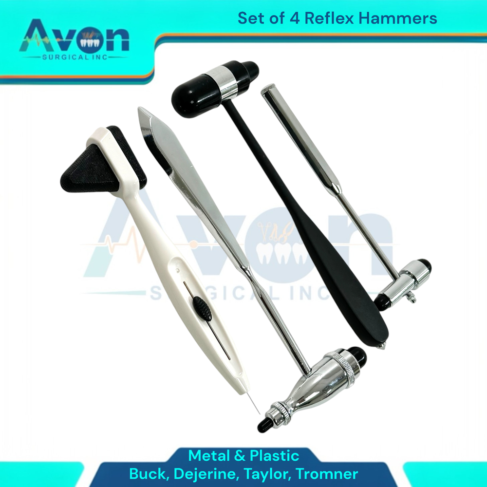 4 Pack Reflex Testing Hammers, Plastic & Metal, Buck,Dejerine,Taylor,Tromner