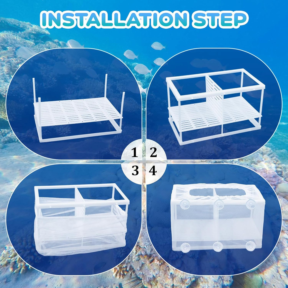 2 Pack Breeder Box for Fish Tank, Plastic Frame Breeding Box with Suction Cups,