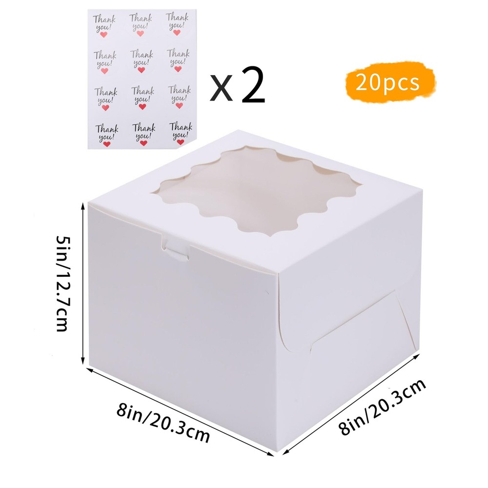 20pcs 8X8X5 Inches White Bakery Boxes with Window Cookie Boxes Mini Cake Boxe...