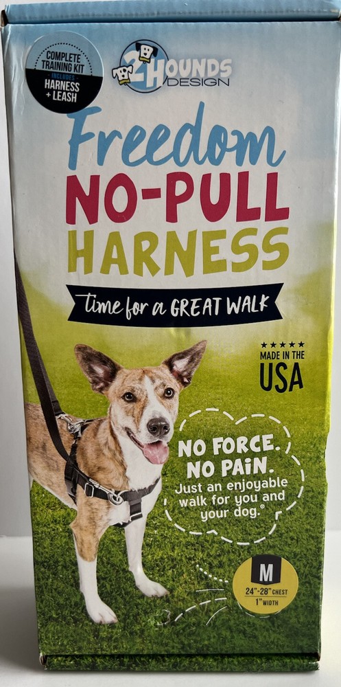 2 Hounds Design Freedom No Pull Dog BLACK Harness & Leash MEDIUM - 1" Width -New