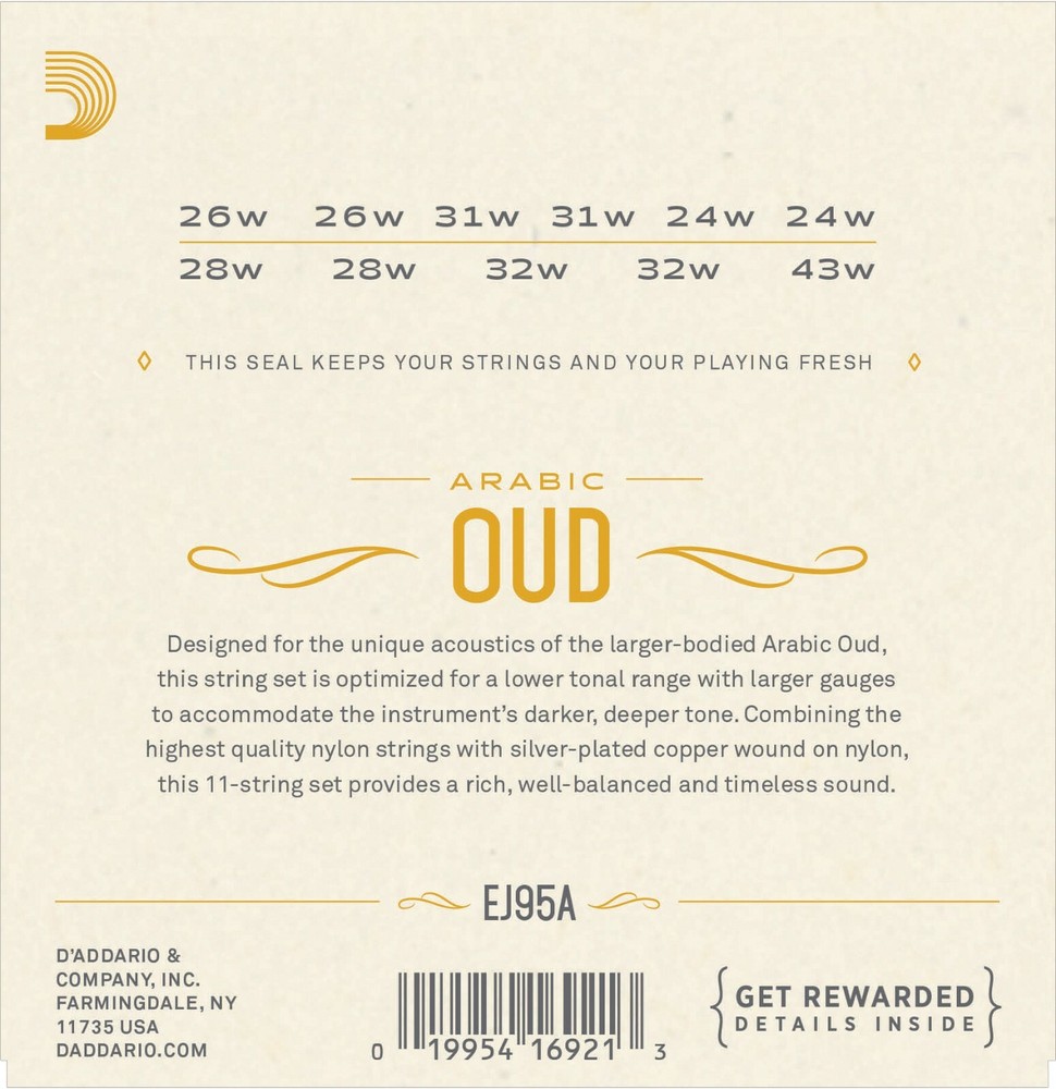 EJ95A D'Addario Arabic Oud Strings Silver Plated Copper