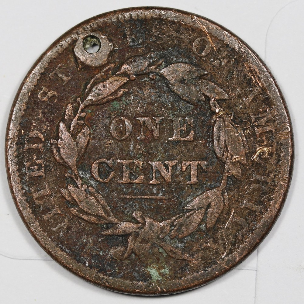 1838 Large Cent. Holed. 212580